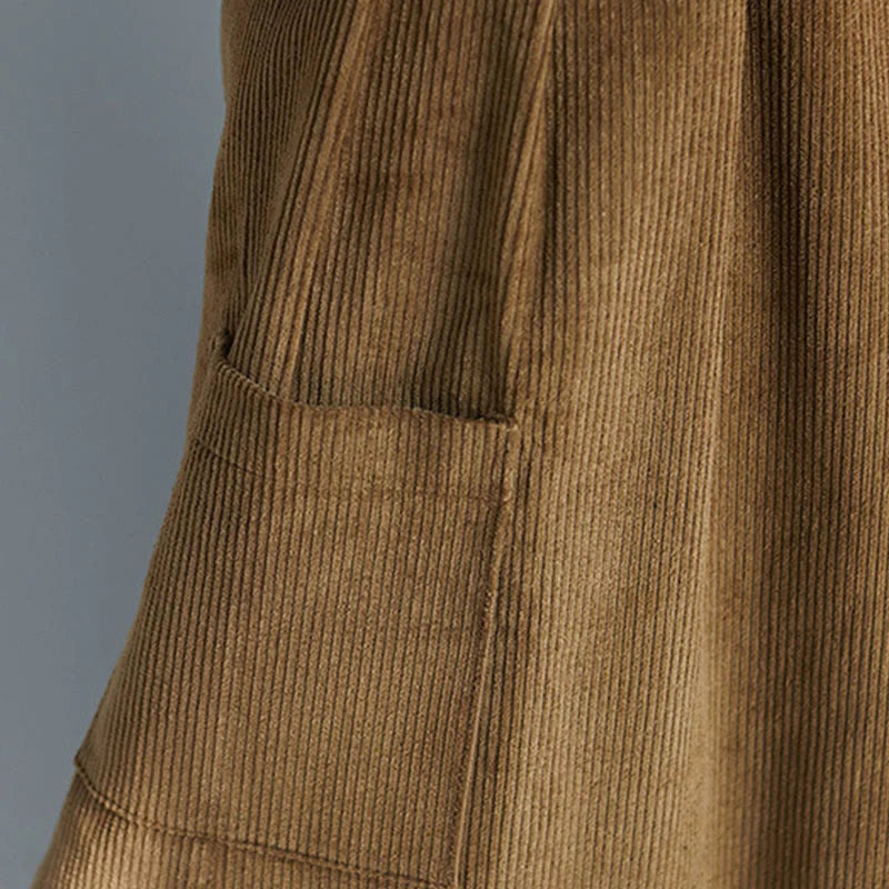 Buddha Stones Women's Plain Side Zipper Design Wide Leg Corduroy 7-8 Length Pants With Pockets