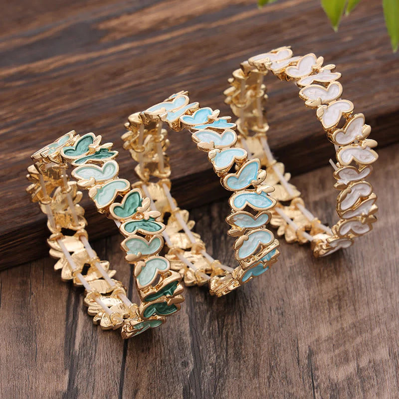 Buddha Stones Colorful Butterfly Freedom Alloy Elastic Bracelet Bangle