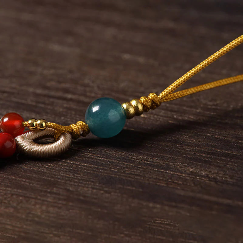 Buddha Stones Year of the Horse Copper Cinnabar Blue Chalcedony Red Agate Liuli Luck Phone Hanging Decoration
