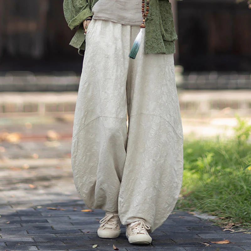 Buddha Stones Fall Jacquard Women's Frog-Button Long Sleeve Shirt Pants Cotton Linen Clothing