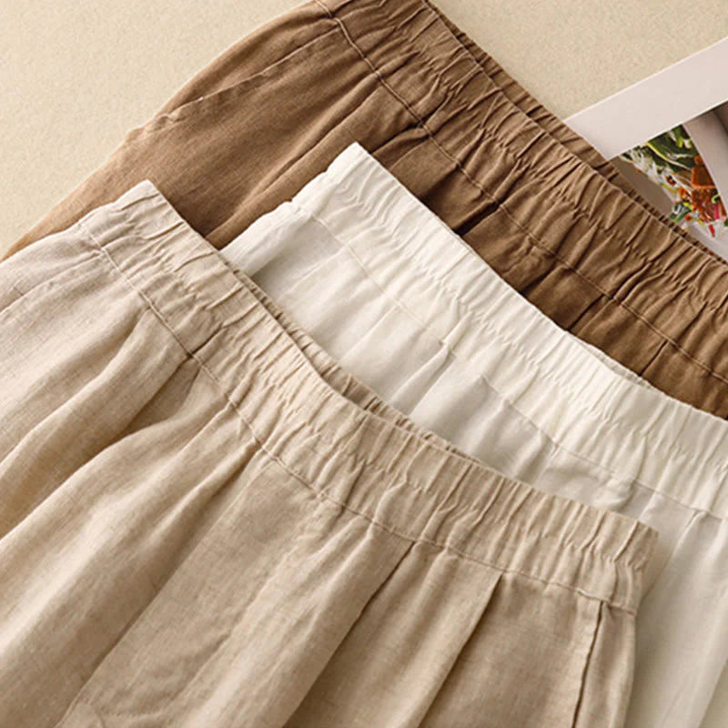 Buddha Stones Casual Plain Frog-Button Design 7-8 Length Cotton Linen Women's Harem Pants With Pockets