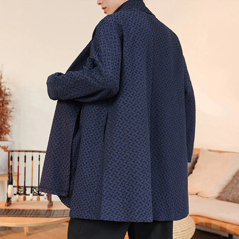 Buddha Stones Winter Jacquard Simple Design Men's Cotton Long Sleeve Kimono
