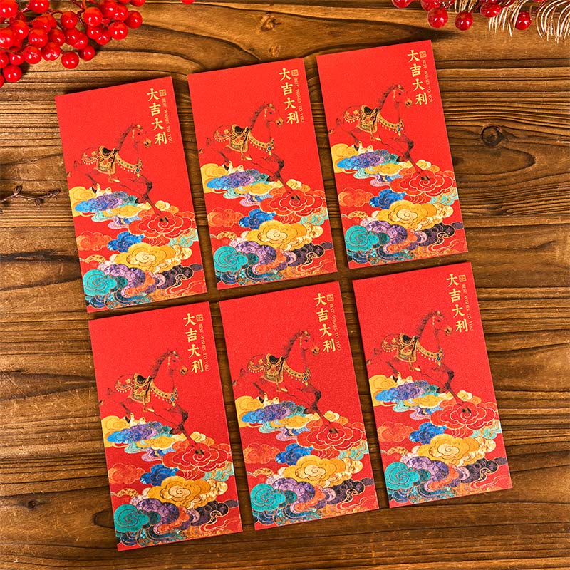 Buddha Stones Year Of The Horse 2026 New Year Blessings 6pcs Chinese Red Envelope