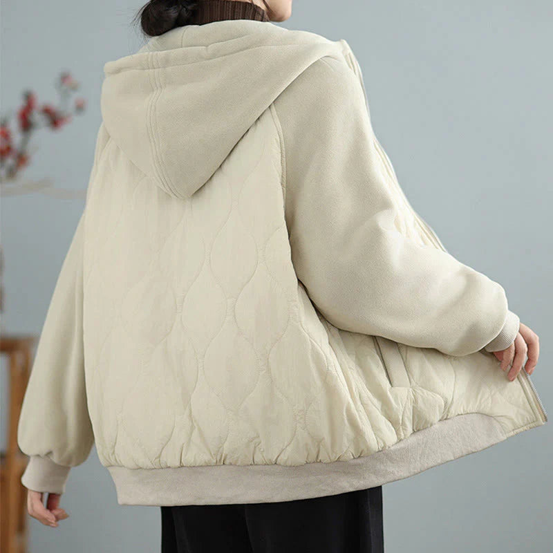 Buddha Stones Women's Long Sleeve Thickened Warm Hood Cotton Jacket With Pockets