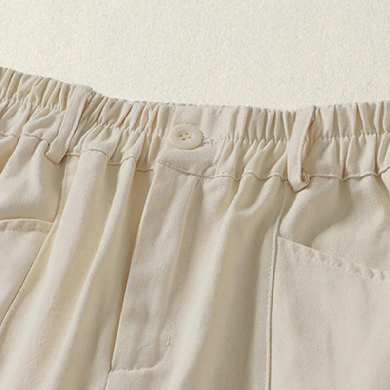 Buddha Stones Fall Simple Lines Button Zipper Design Ankle-Length Cotton Women's Harem Pants With Pockets