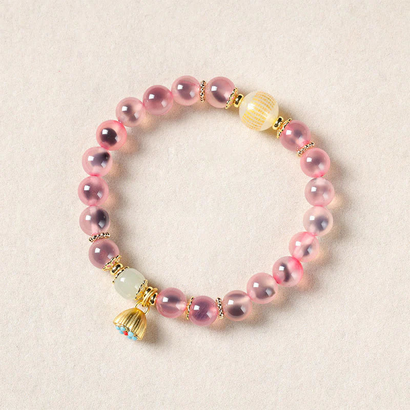 Buddha Stones Natural Colorful Candy Agate Golden Lotus Pod Healing Bracelet