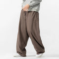 Buddha Stones Fall Pure Color Men's Wide Leg Cotton Drawstring Pants With Pockets