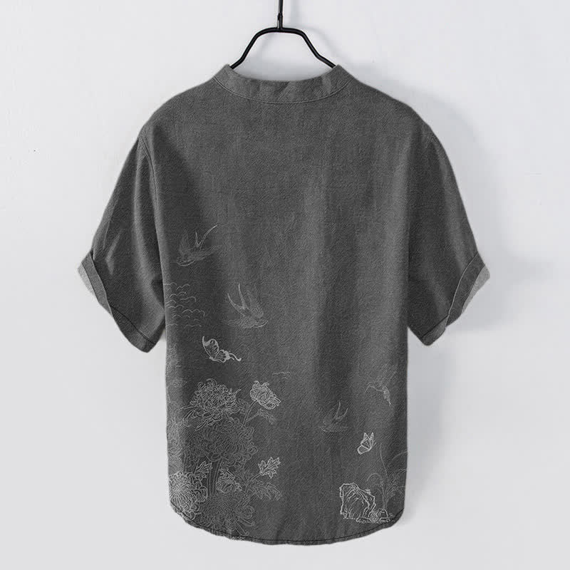 Buddha Stones Swallow Lotus Butterfly Men's Short Sleeve Shirt
