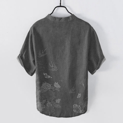 Buddha Stones Swallow Lotus Butterfly Men's Short Sleeve Shirt