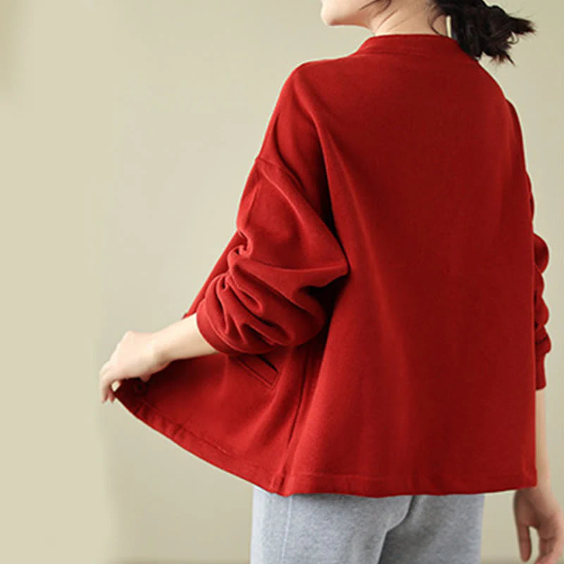 Buddha Stones Solid Color Women's Long Sleeve Jacket With Pockets