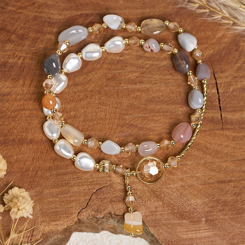 Buddha Stones Irregular Pearl Glass Bead Double Wrap Bracelet