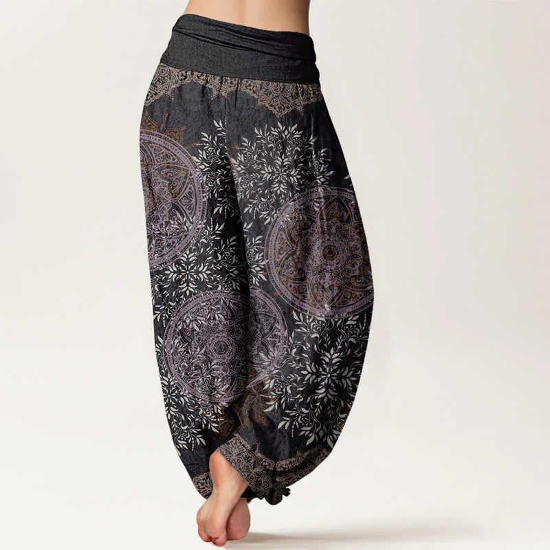 Buddha Stones Cotton Mandala Pattern Leaves Women's Elastic Waist Harem Pants