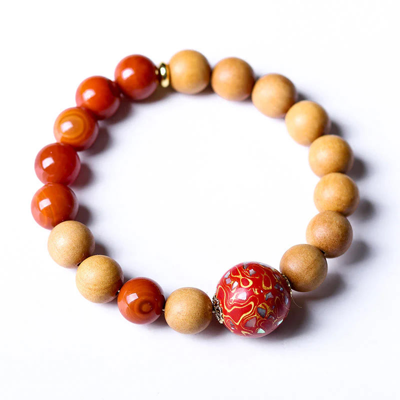 Buddha Stones Lacquer Craft Bead Sandalwood South Red Agated Protection Bracelet