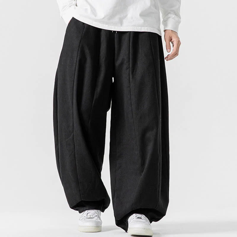 Buddha Stones Fall Solid Color Cotton Elastic Waist Men's Harem Pants With Pockets