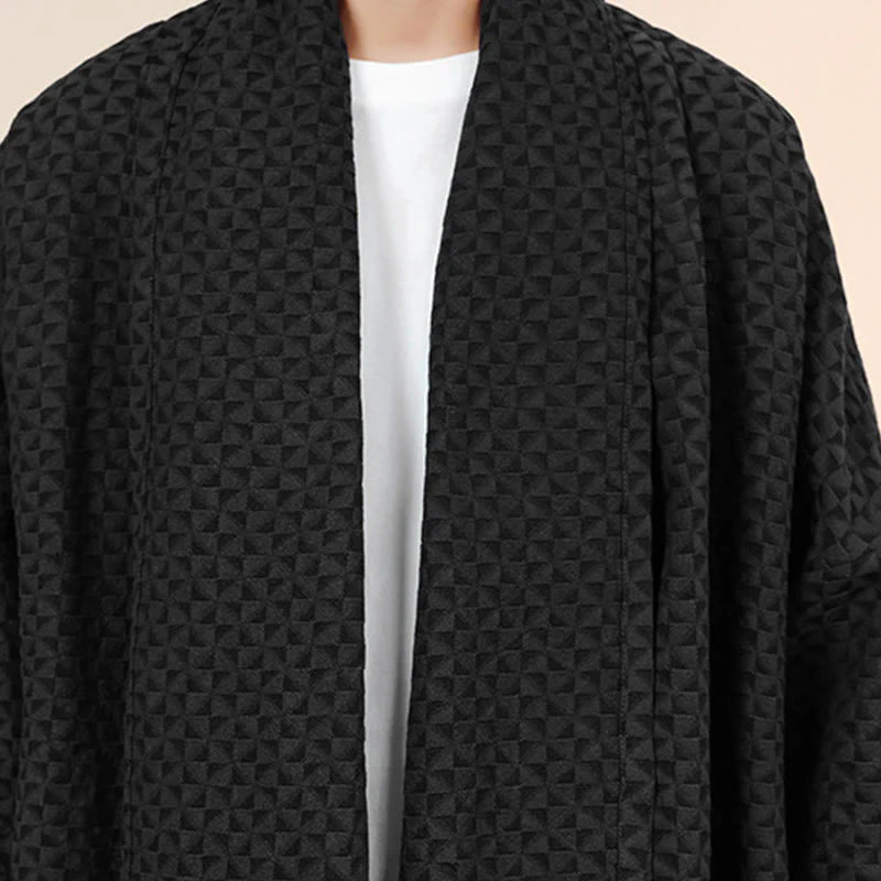 Buddha Stones Winter Jacquard Simple Design Men's Cotton Long Sleeve Kimono