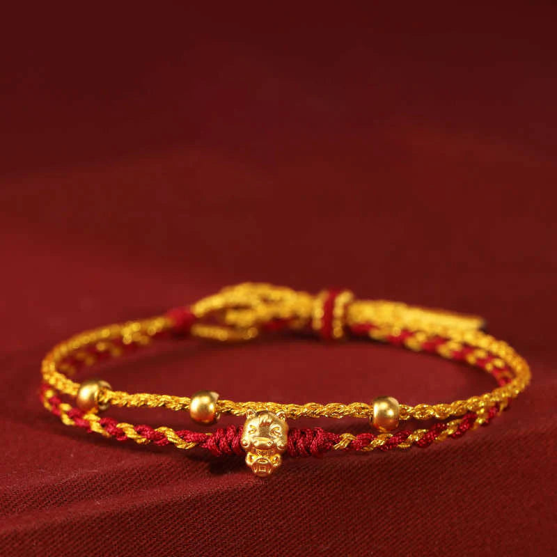 Buddha Stones 999 Gold Beads Year Of The Horse Double Wrap Golden Red String Luck Bracelet