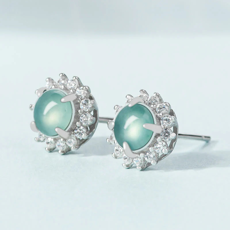 Buddha Stones 925 Sterling Silver Round Jade Luck Abundance Stud Earrings