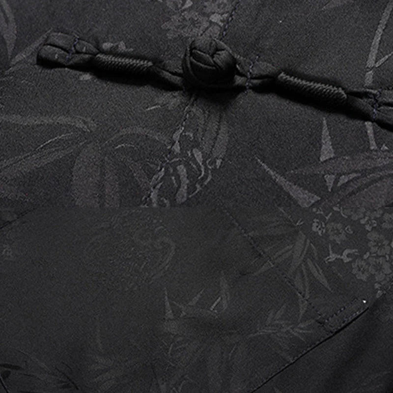 Buddha Stones Bamboo Peach Blossom Tang Suit Hanfu Traditional Uniform Short Sleeve Top Pants Clothing Men's Set