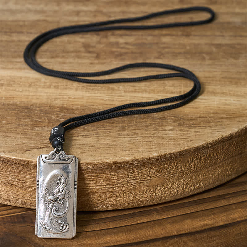Buddha Stones Copper Plated With Silver Dragon Rope Strength Necklace Pendant