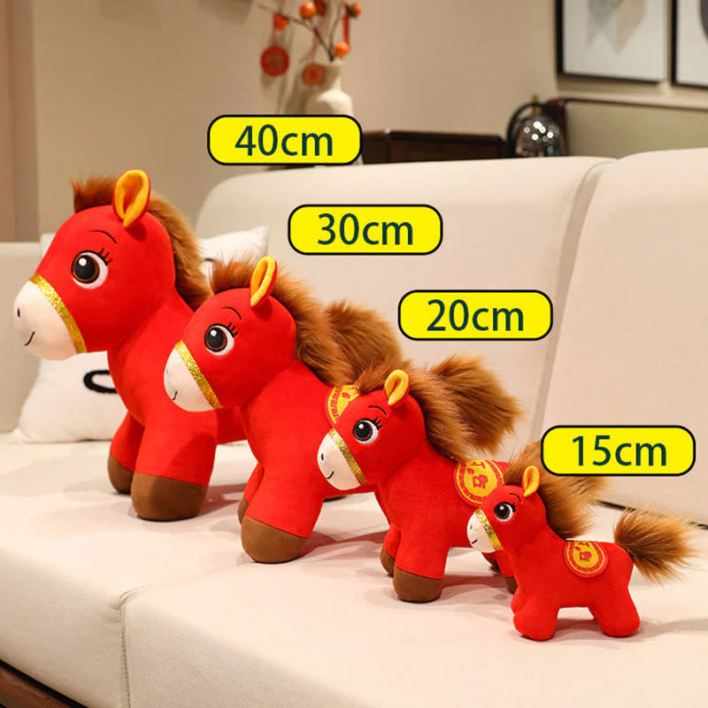 Buddha Stones Year Of The Horse Red Standing Horse Plush Doll Wealth Prosperity Home Decoration