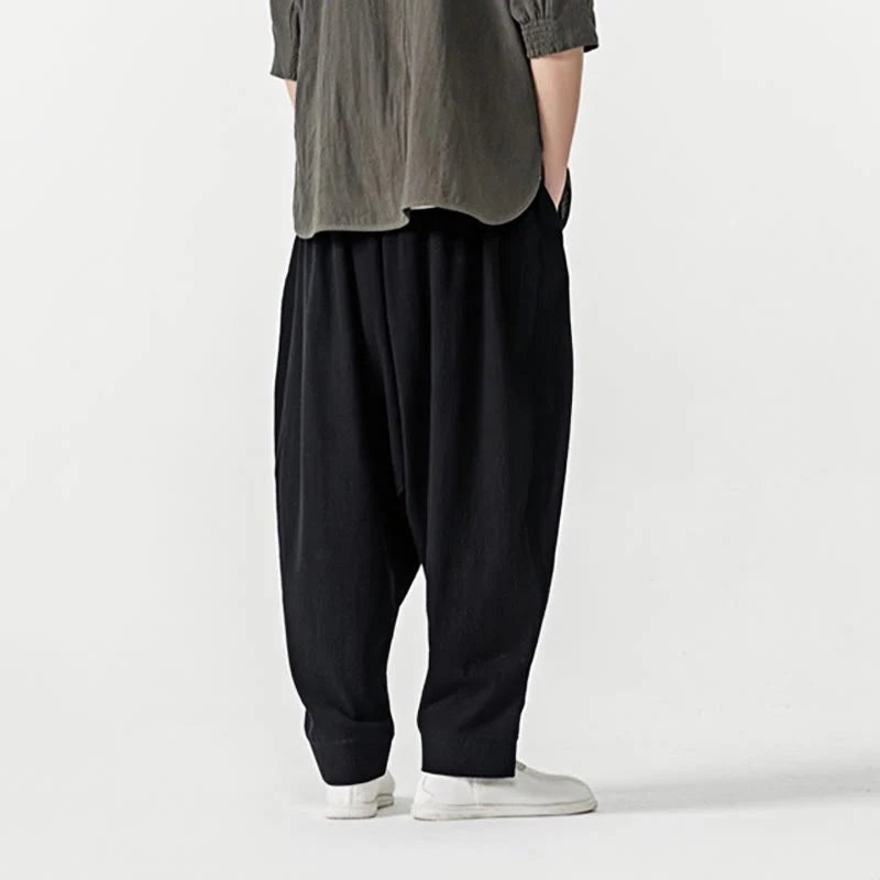 Buddha Stones Solid Color Drawstring Men's Harem Pants With PocketsAnkle-Length (9 Length)