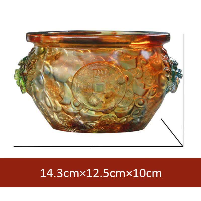 Buddha Stones Handmade Liuli Crystal Treasure Bowl Art Piece Home Decoration