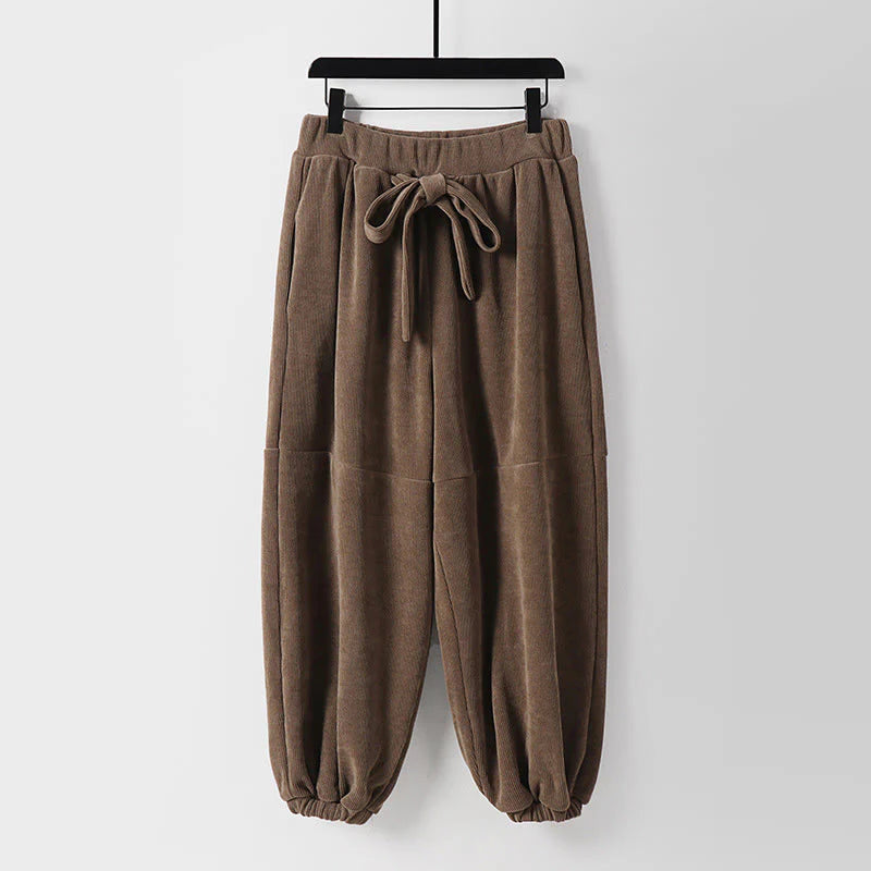 Buddha Stones Winter Solid Color Lace-up Men's Harem Cotton Corduroy Pants With Pockets