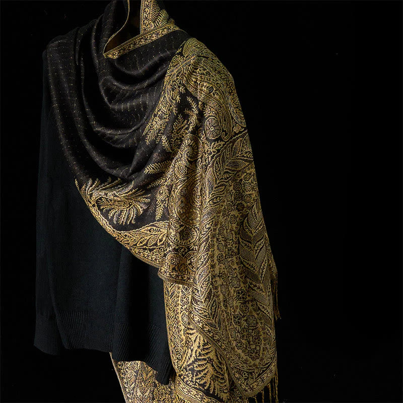 Buddha Stones Spring Long Leaves Flowers Pattern Tassel Soft Scarf Shawl