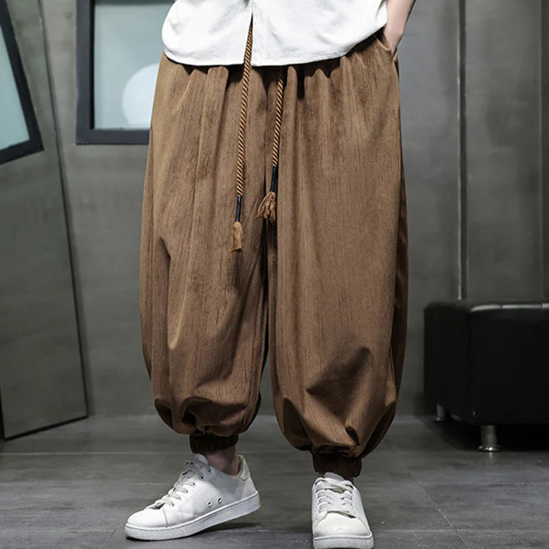Buddha Stones Casual Daily Pure Color Drawstring Design Men's Harem Pants With Pockets