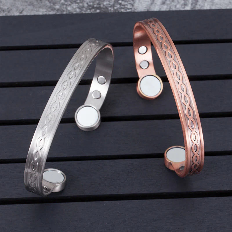 Buddha Stones Interwoven Loop Pattern Copper Balance Luck Open Cuff Bracelet Bangle