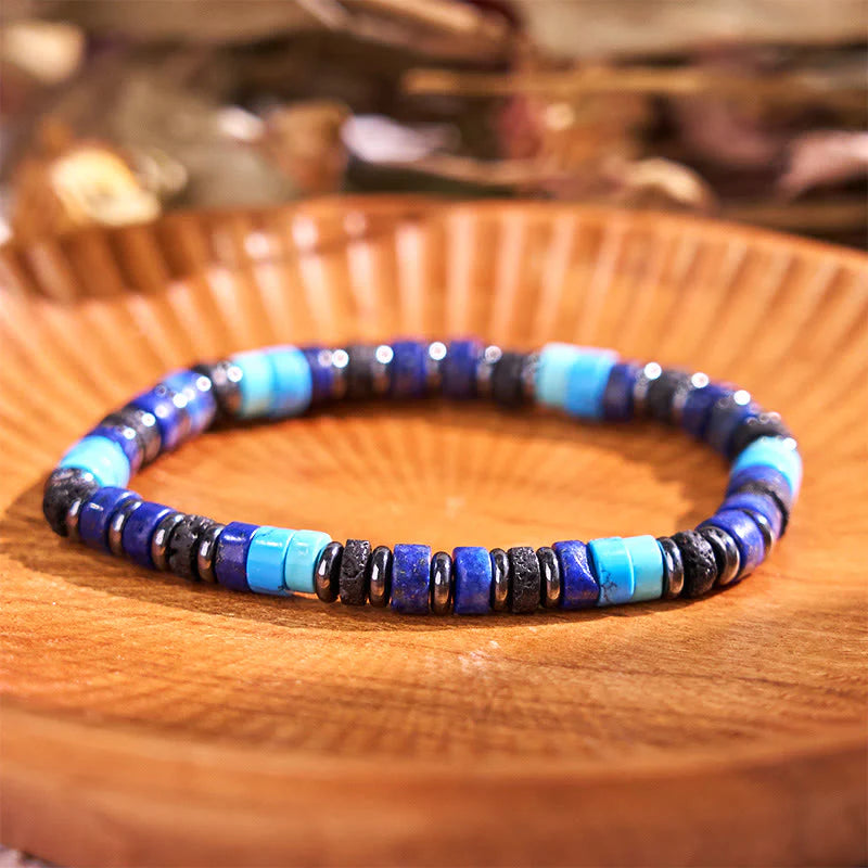 Buddha Stones Hematite Turquoise Lazurite Lava Rock Black Glitter Stone Support Bracelet