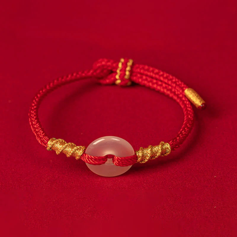 Buddha Stones White Chalcedony Peace Buckle Connection Rope Knot Bracelet