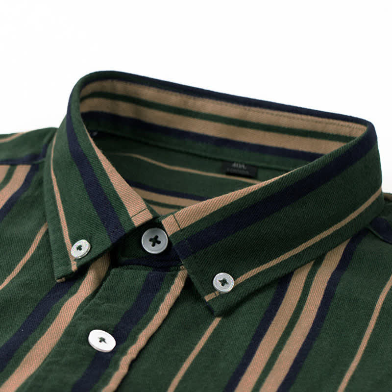 Buddha Stones Retro Color Blocked Stripes Long Sleeve Button Men's Cotton Shirts With Pocket