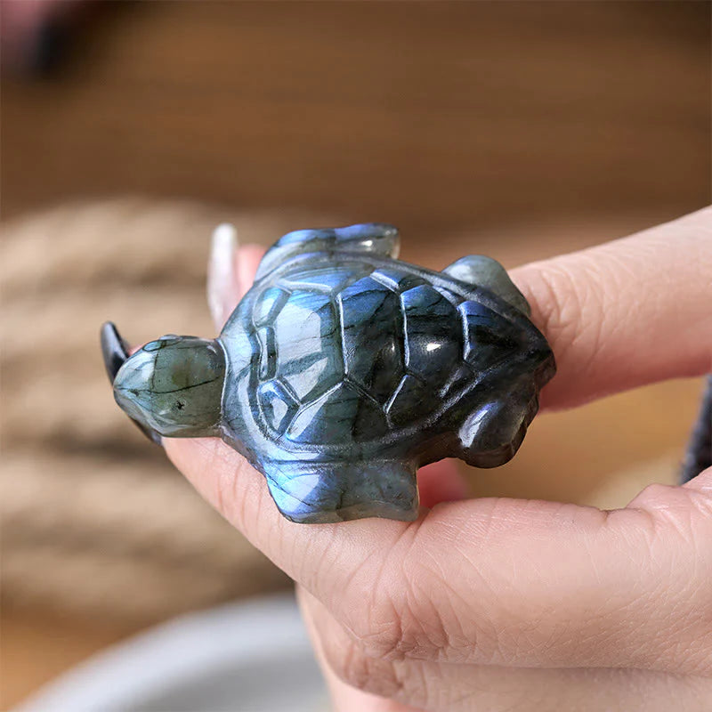 Buddha Stones Turtle Natural Labradorite Figurine Wisdom Protection Statue Home Decoration