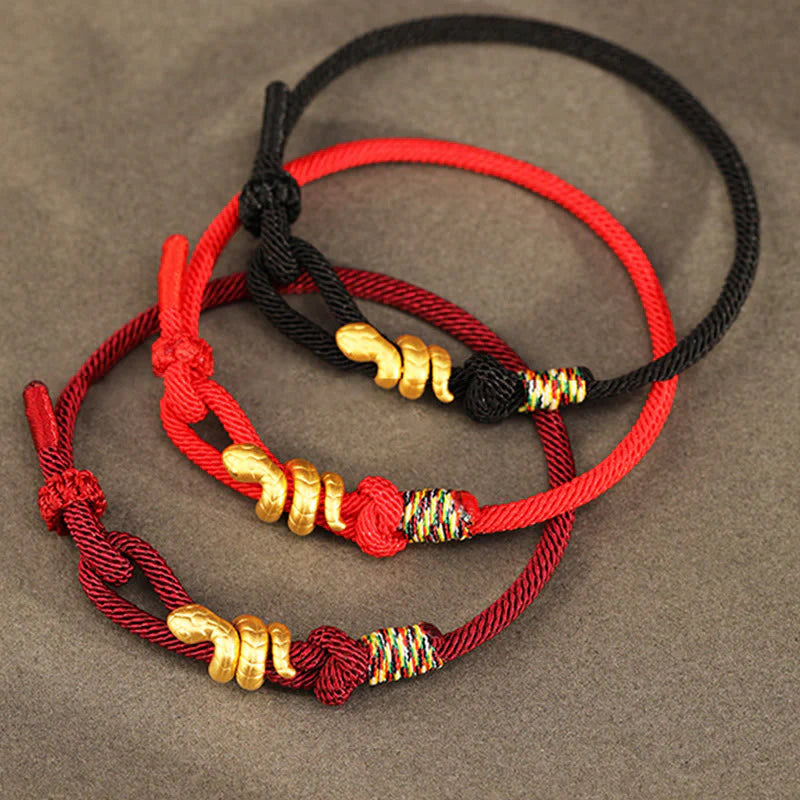 Buddha Stones 999 Gold Year of the Snake Design Handmade Luck Protection Rope Braided Bracelet (Extra 30% Off | USE CODE: FS30)