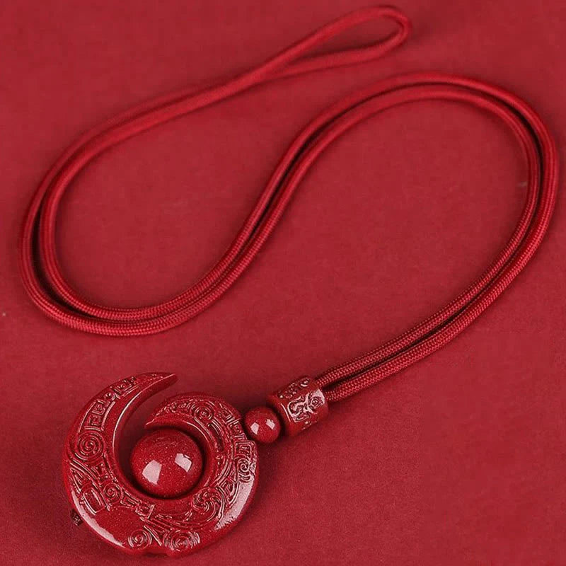 Buddha Stones One's Luck Improves Design Patern Natural Cinnabar Concentration Necklace Pendant