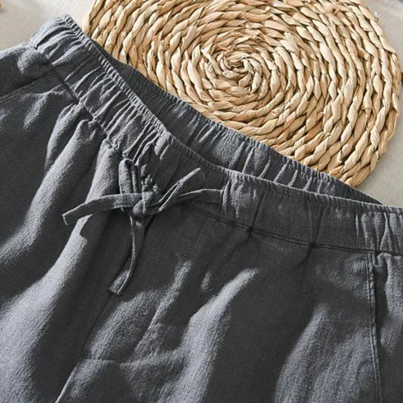 Buddha Stones Summer Casual Drawstring Ramie Linen Men's Pants With Pockets