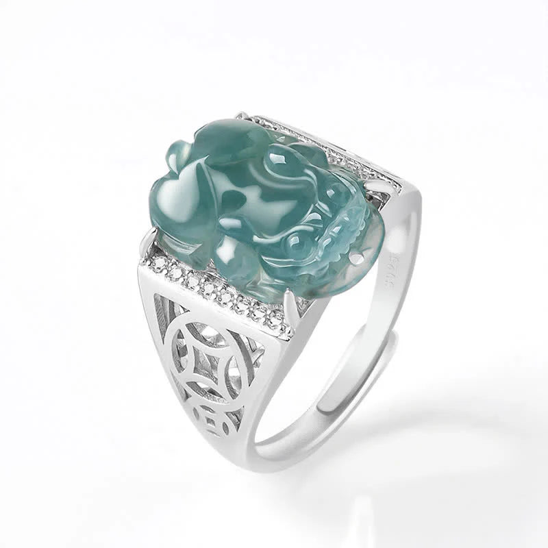 Buddha Stones 925 Sterling Silver Fengshui Wealth Prosperity Jade PiXiu Luck Ring