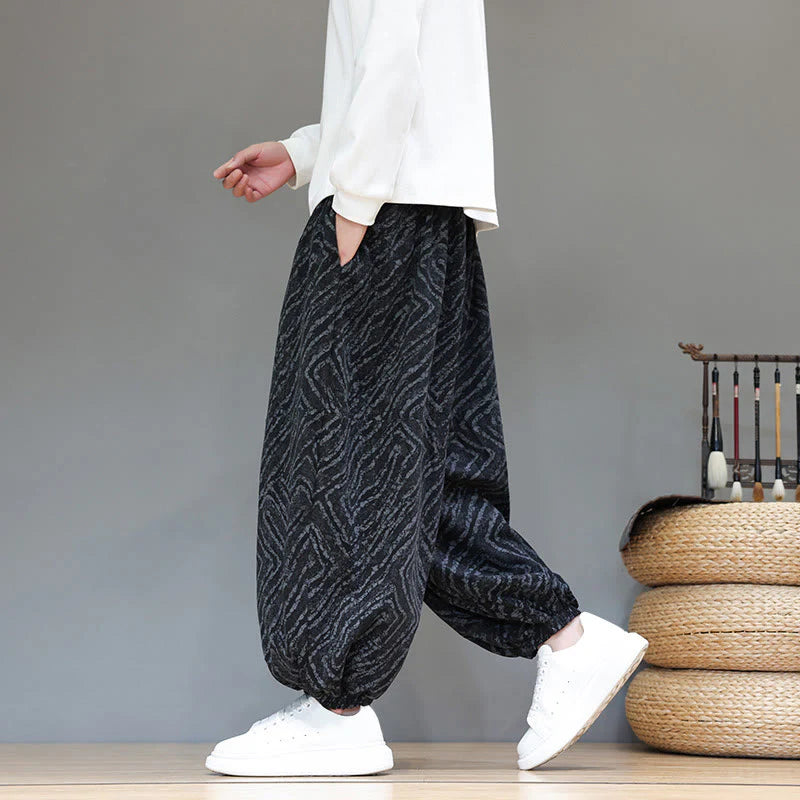 Buddha Stones Fall Texture Drawstring Design Corduroy Cotton Linen Men's Harem Pants With Pockets