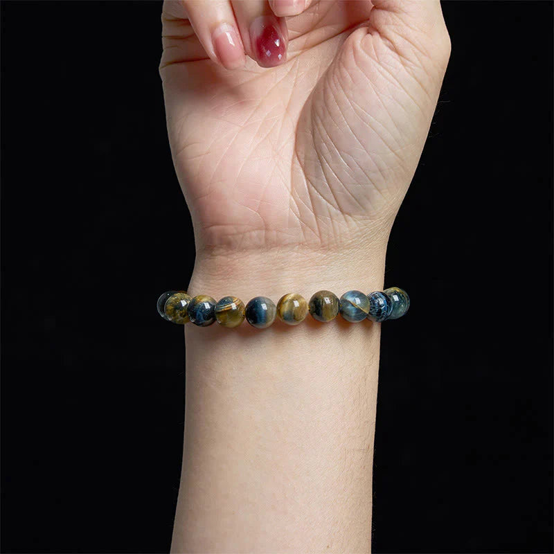 Buddha Stones Yellow Blue Tiger Eye Courage Bracelet