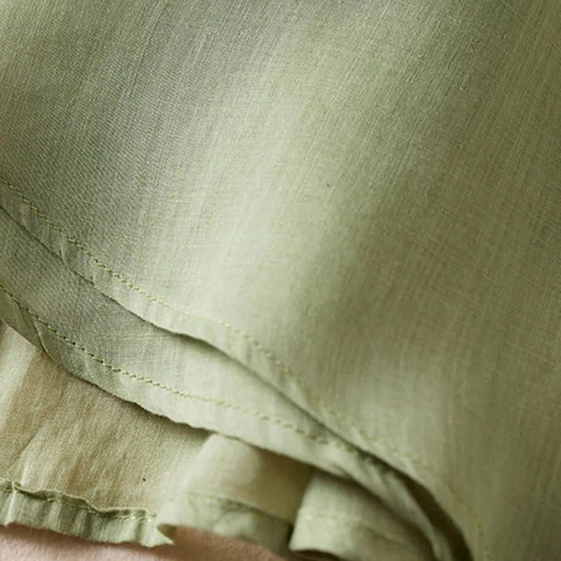 Buddha Stones Retro Plain Fake Two Pieces Button Half Sleeve Design Women's Cotton Linen Shirt