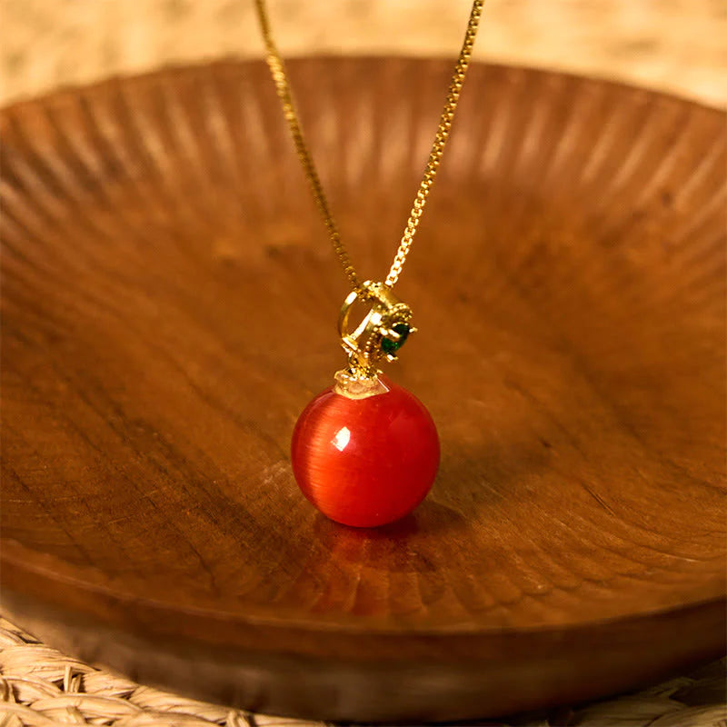 Buddha Stones Cat's Eye Round Ball Confidence Necklace Pendant
