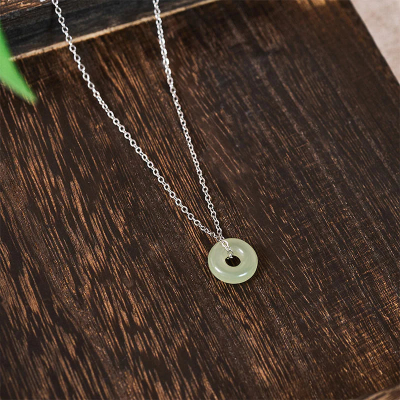 Buddha Stones Natural Green Jade Peace Buckle Prosperity Necklace Pendant