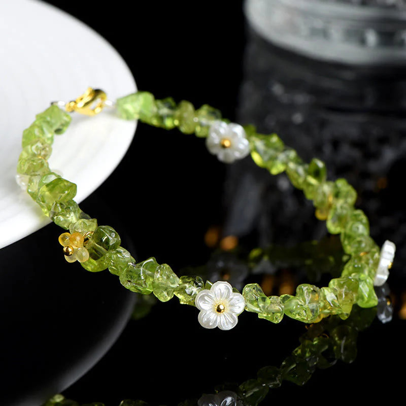 Buddha Stones Natural Aquamarine Peridot Strawberry Quartz Various Crystals Serenity Bracelet