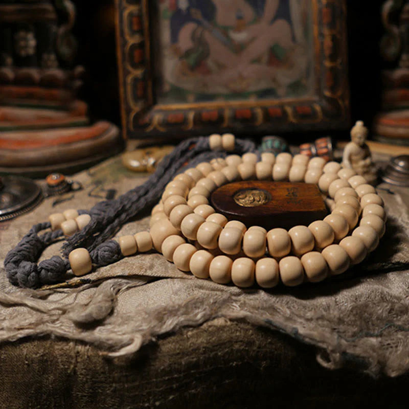 Buddha Stones 108 Mala Beads Abelia Biflora Wood Warding Off Evil Spirits Wrist Mala