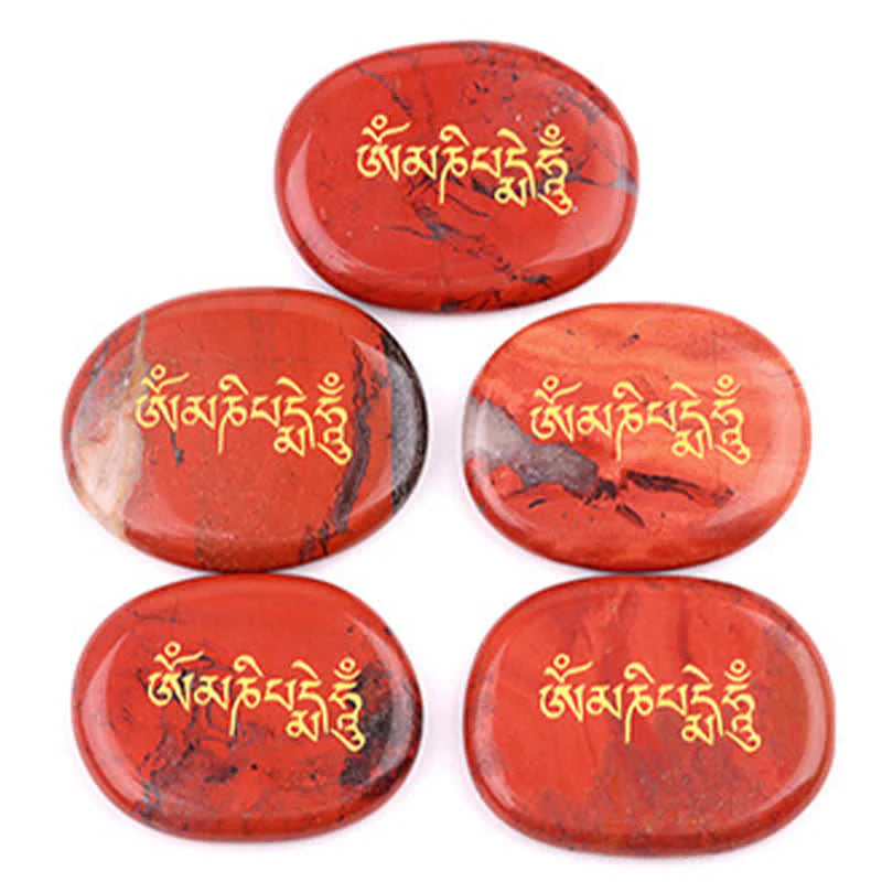 Buddha Stones Om Mani Padme Hum Amethyst Tiger Eye Palm Stone Crystal Decor 35*45mm