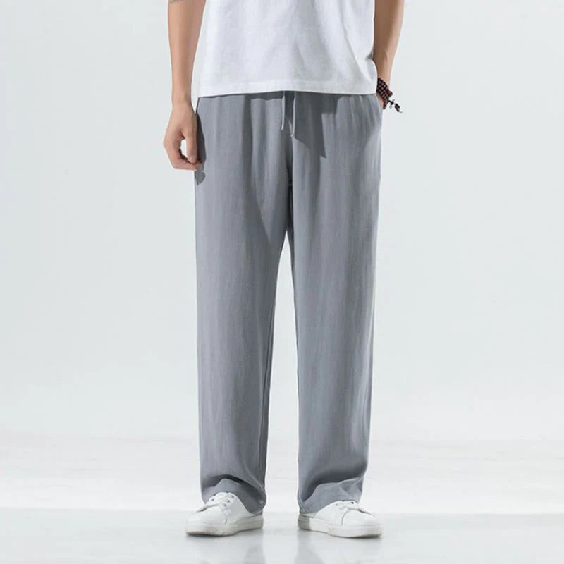 Buddha Stones Solid Color Cotton Linen Men's Wide Leg Pants With Pockets