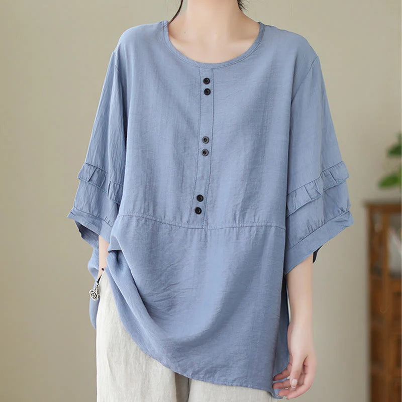 Buddha Stones Casual Summer Plain Crew Neck Women's Polyester Short Sleeve T-shirt