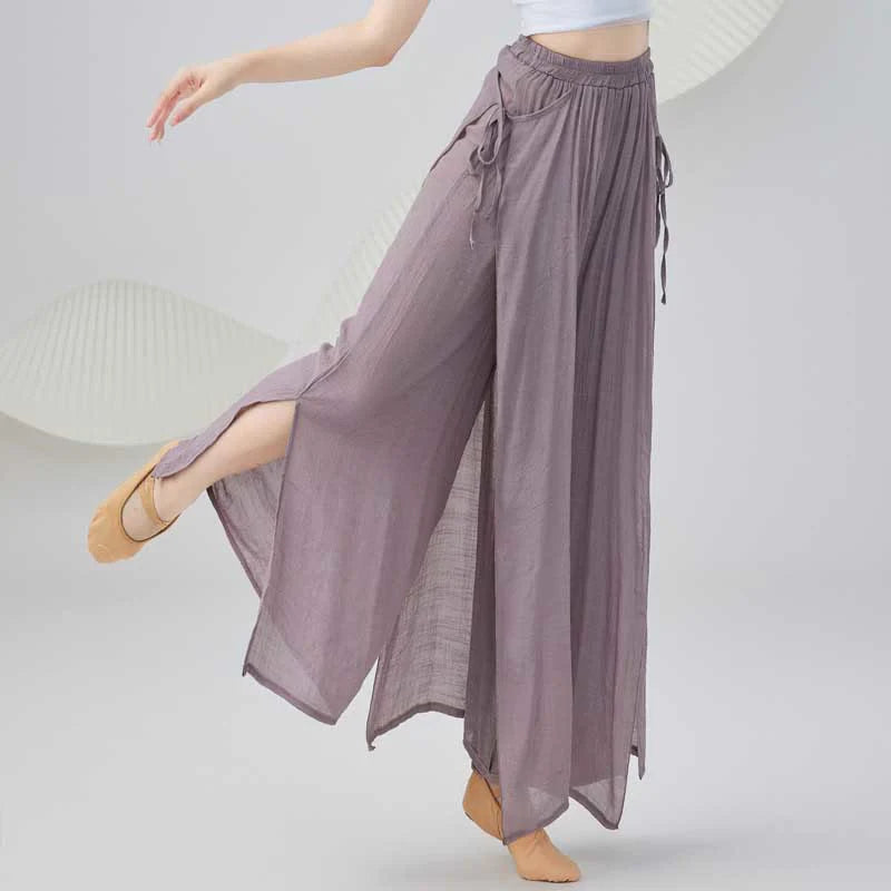 Buddha Stones Solid Color Loose Cotton Linen Wide Leg Pants For Yoga Classical Dance (Extra 35% Off | USE CODE: FS35)