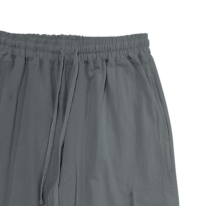 Buddha Stones Solid Color Linen Drawstring Men's Cargo Pants With Pockets